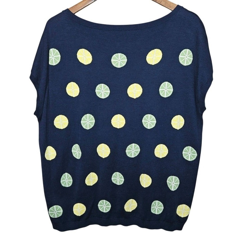 Talbots Petite 2XP Lemon Beaded Sweater Navy Blue Lightweight Top Preppy Coastal - Picture 4 of 9